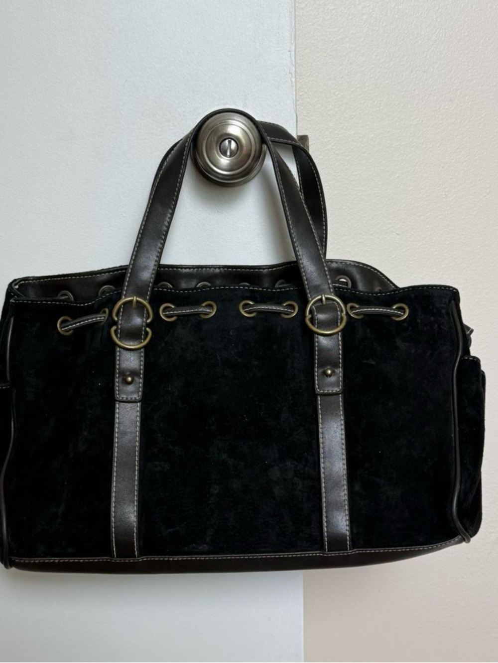 Black Suede and Leather Tote Bag